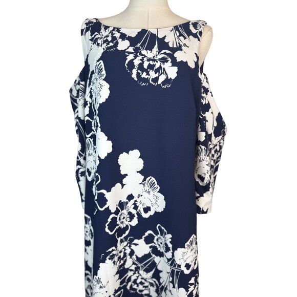 NWOT Jessica Howard Size 18 Navy & White Floral Cold Shoulder Dress Polyester - Picture 7 of 16